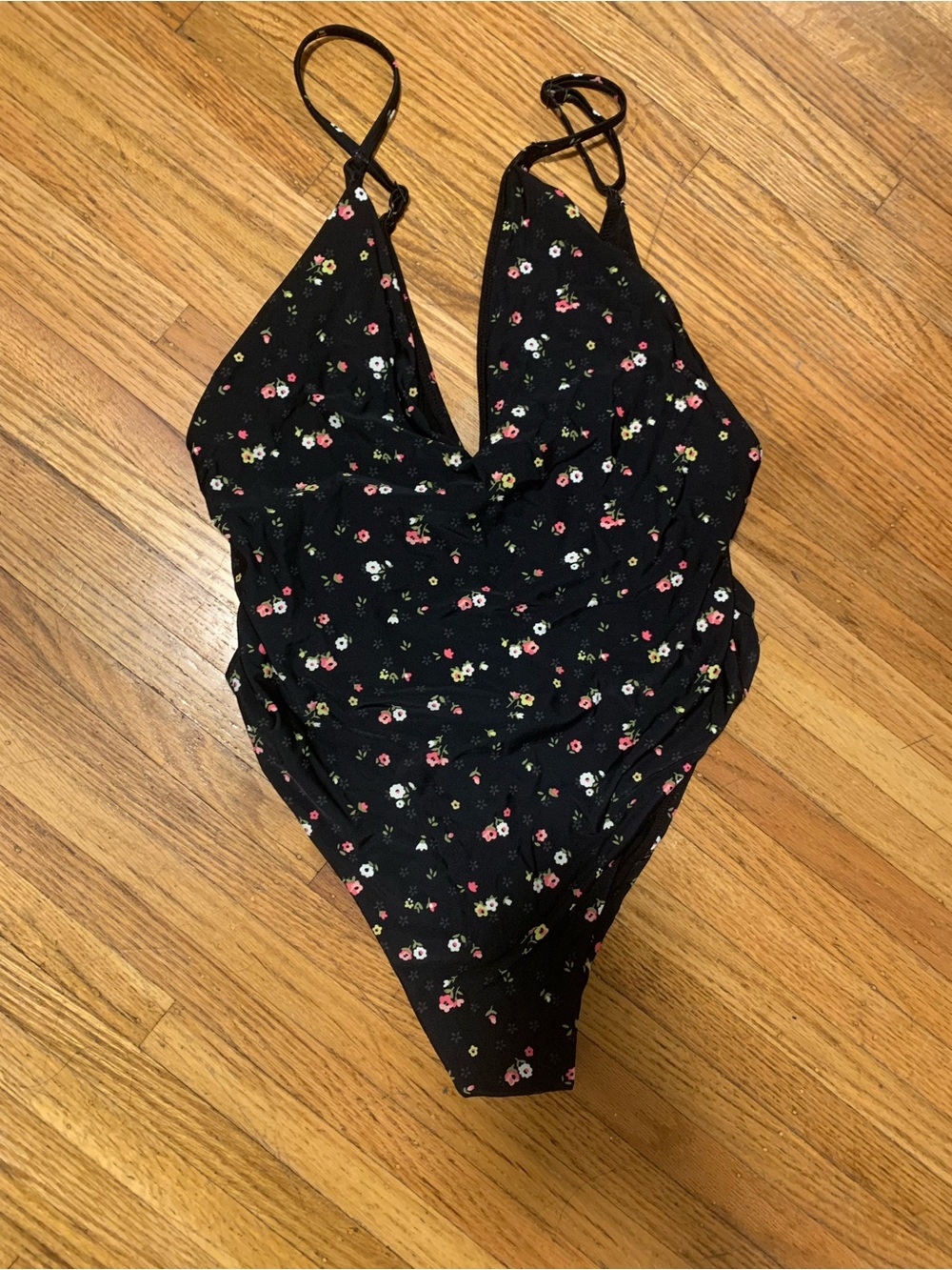 aerie Black Floral One-Piece Swimsuit